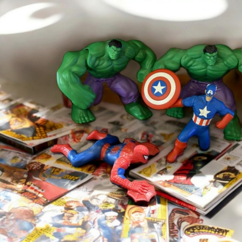 Marvel Heroes Action Figures , 2 Hulks, 1 Spiderman, 1 Captain America